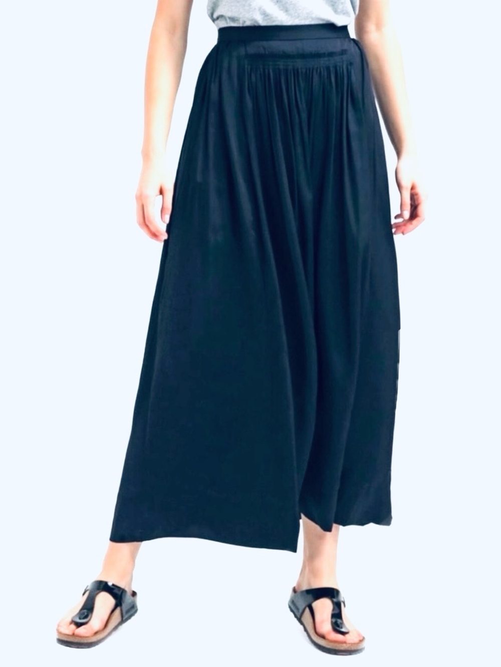 BANANA REPUBLIC, Swing Flare Maxi Skirt Navy Crinkle Smocked Waist Pleats Size 8